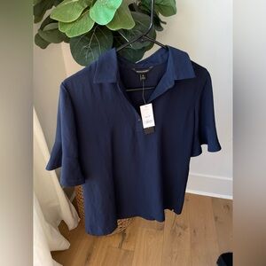 Banana Republic navy short ruffle sleeve shirt